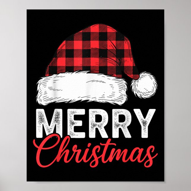 Merry Christmas Shirt Santa Hat Buffalo Plaid Men  Poster (Front)