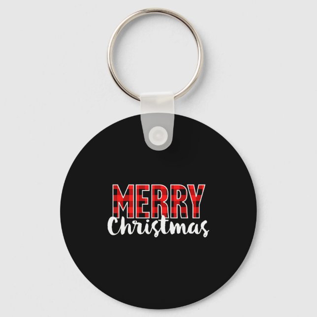 Merry Christmas Shirt Women Men Kids Red Buffalo P Key Ring (Front)