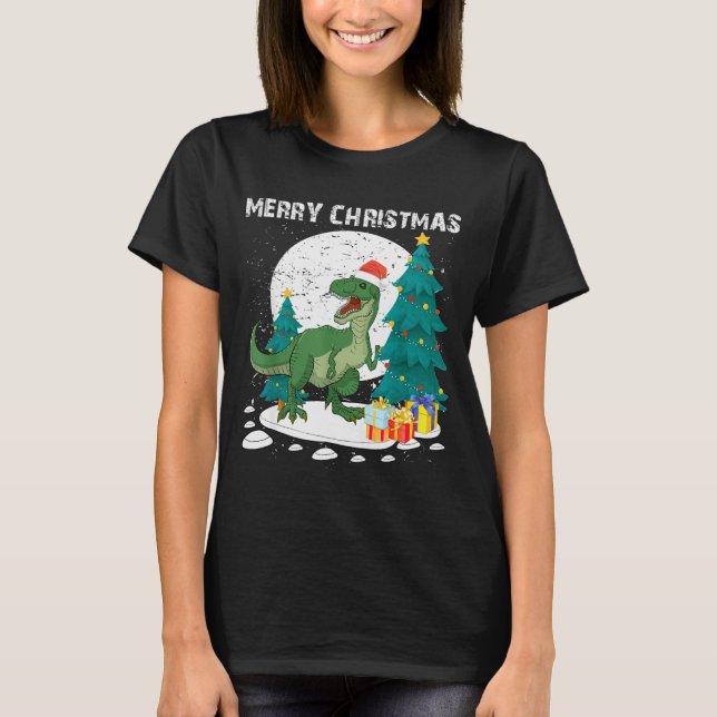 Merry Christmas Shirts For Women Xmas Santa T Rex  (Front)