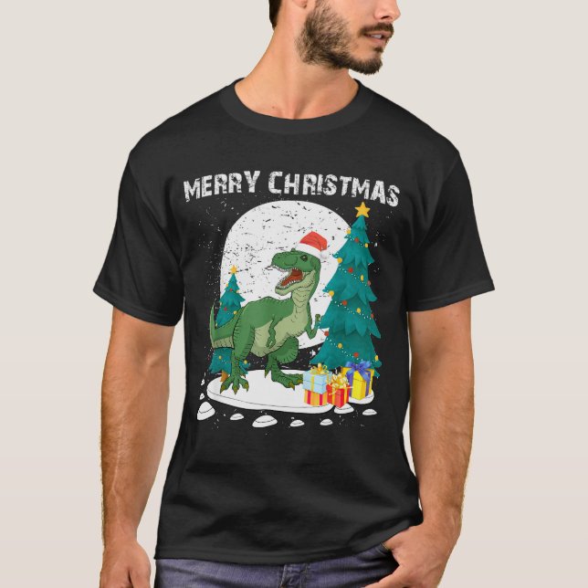 Merry Christmas Shirts For Women Xmas Santa T Rex  (Front)