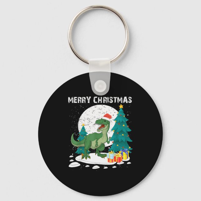 Merry Christmas Shirts For Women Xmas Santa T Rex  Key Ring (Front)