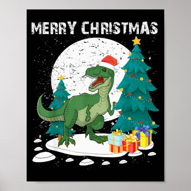 Merry Christmas Shirts For Women Xmas Santa T Rex  Poster (Front)
