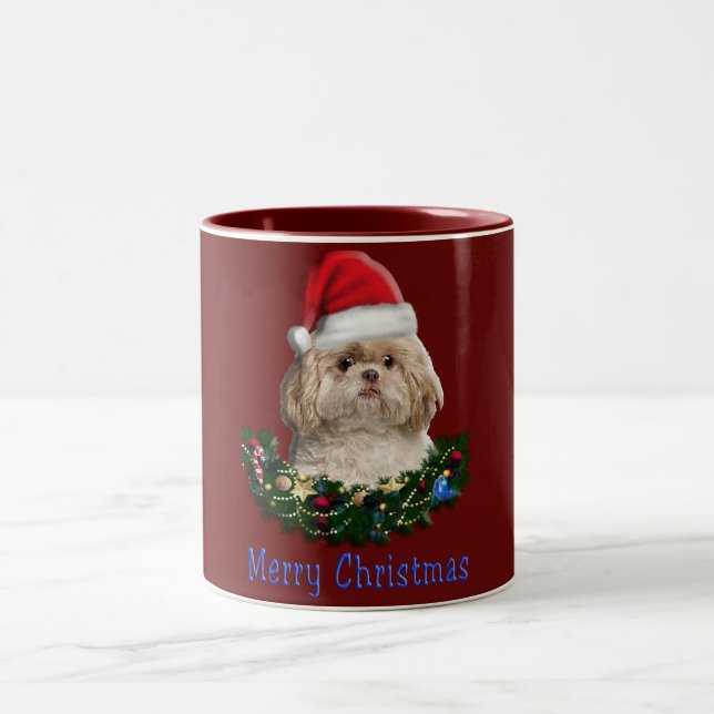 Merry Christmas Shitsu Two-Tone Coffee Mug (Center)