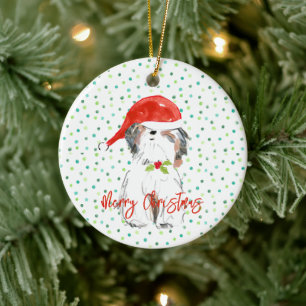 Merry Christmas ShiTzu Dog Festive Santa Hat Holly Ceramic Tree Decoration