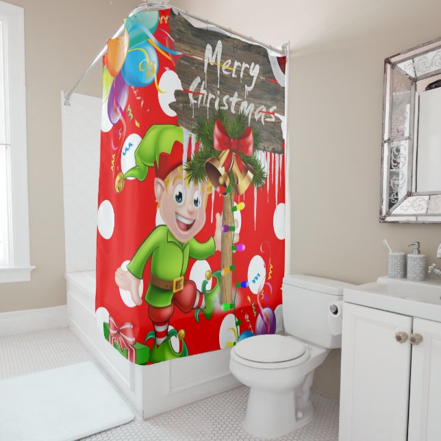 Merry Christmas Shower Curtain, Elf Shower Curtain (In Situ)
