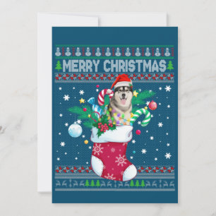 Merry Christmas Siberian Husky Dog In Sock Funny Invitation