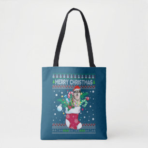 Merry Christmas Siberian Husky Dog In Sock Funny Tote Bag
