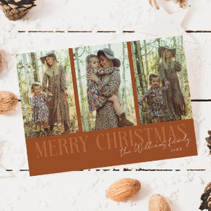 Merry Christmas Signature Multi Photo Terracotta Holiday Card