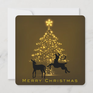Merry Christmas Silhouette Deer and Tree Holiday Card
