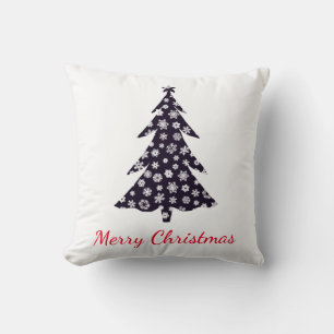 Merry Christmas, silhouette tree with snowflakes Cushion