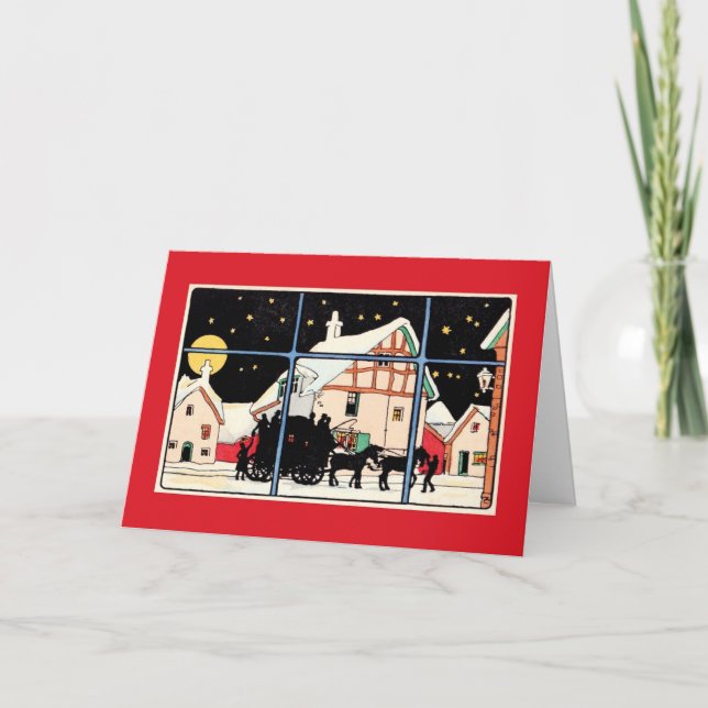 Merry Christmas silhouette vintage antique red Holiday Card (Front)