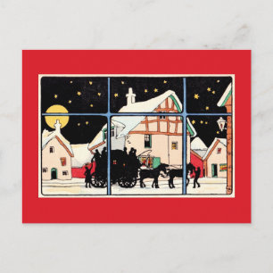 Merry Christmas silhouette vintage antique red Holiday Postcard