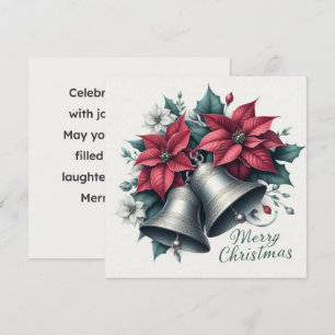 Merry Christmas Silver Bells and Poinsettias  Card