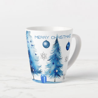 Merry Christmas Silver & blue Japandi Watercolor  Latte Mug