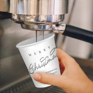 Merry Christmas Silver Calligraphy Cute Snowflake Paper Cups