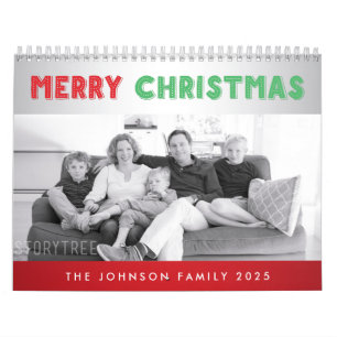Merry Christmas Silver Family Photo Calendar 2025