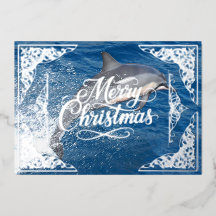 Merry Christmas silver foil filigree, dolphin