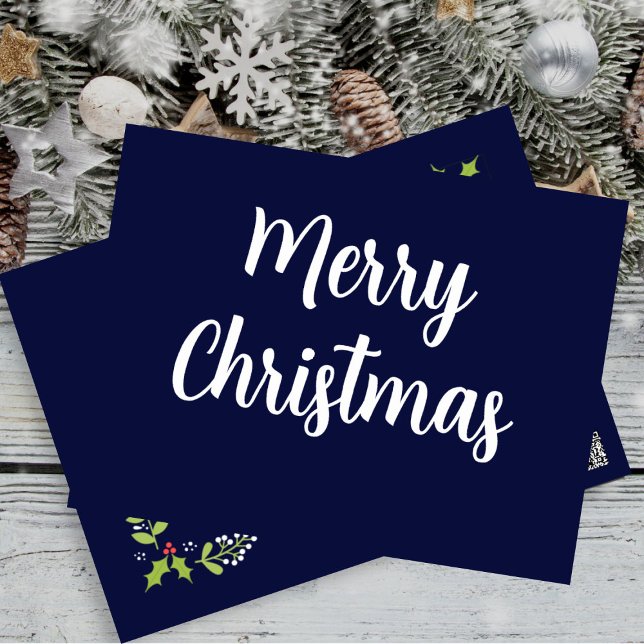 Merry Christmas  Silver Foil Royal Blue Classic Foil Holiday Postcard (Creator Uploaded)