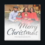Merry Christmas Silver Glitter FULL Photo & Name 2 Magnet<br><div class="desc">Brighten up your refrigerator door with this cute Merry Christmas magnet. Customise with your photo and name. The Merry Christmas is in a faux silver glitter and off white background. Check out our Christmas collection for more colours including silver glitter, gold, red, white, and black & white options. In this...</div>