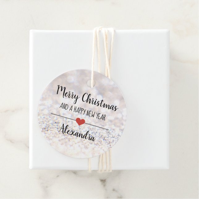 Merry Christmas silver glitter name Favour Tag (In Situ)