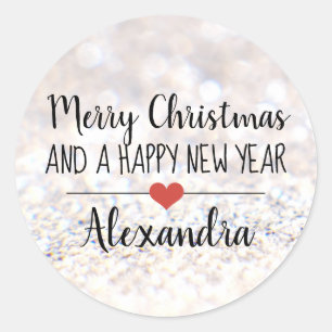 Merry Christmas silver glitter name sticker