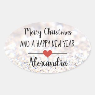 Merry Christmas silver glitter name sticker