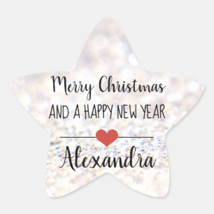 Merry Christmas silver glitter name sticker
