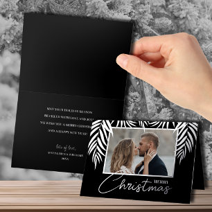 Merry Christmas Silver Palms Folded Foil Holiday Card