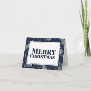 Merry Christmas Silver Pinecones Snowy Night Holiday Card