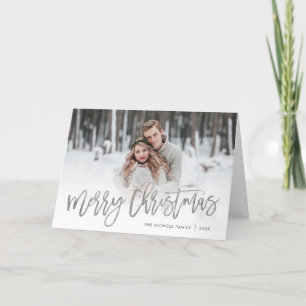 Merry Christmas Silver Script Photo Overlay Holiday Card