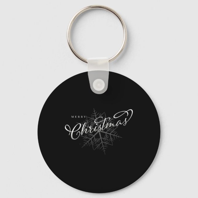 Merry Christmas Silver Snowflake T Shirt  Key Ring (Front)