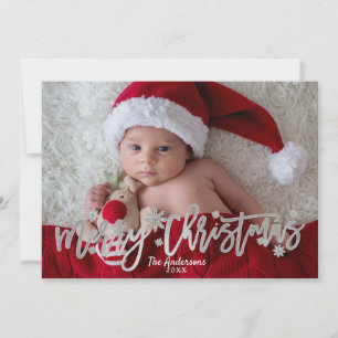 MERRY CHRISTMAS Silver Snowflakes Modern Photo Holiday Card