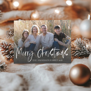 Merry Christmas Simple 1 Photo Family Holiday Postcard