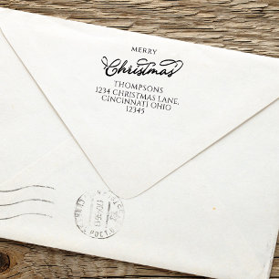Merry Christmas Simple Calligraphy Return Address Self-inking Stamp