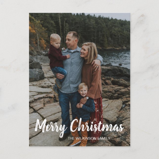 Merry Christmas simple classic family Photo   Holiday Postcard (Front)