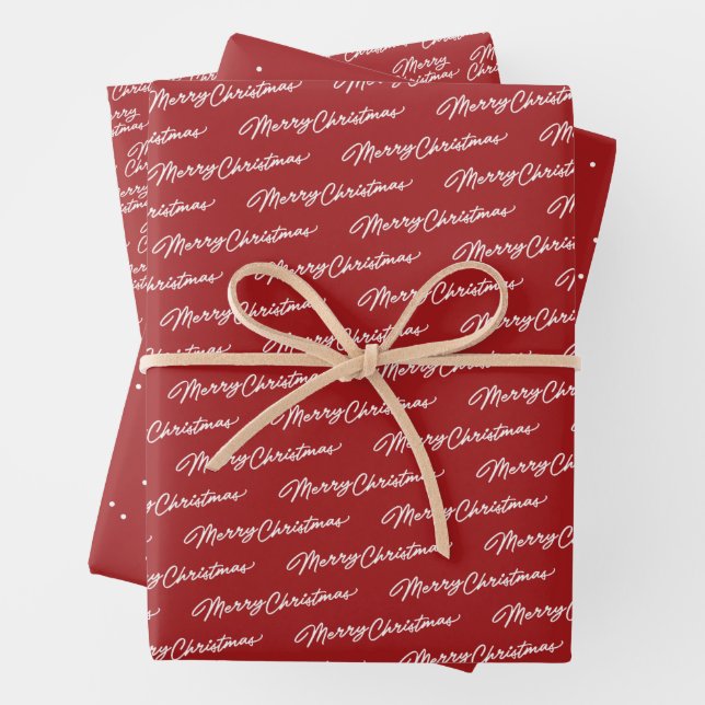 Merry Christmas simple classic red holiday Wrapping Paper Sheet (In situ)