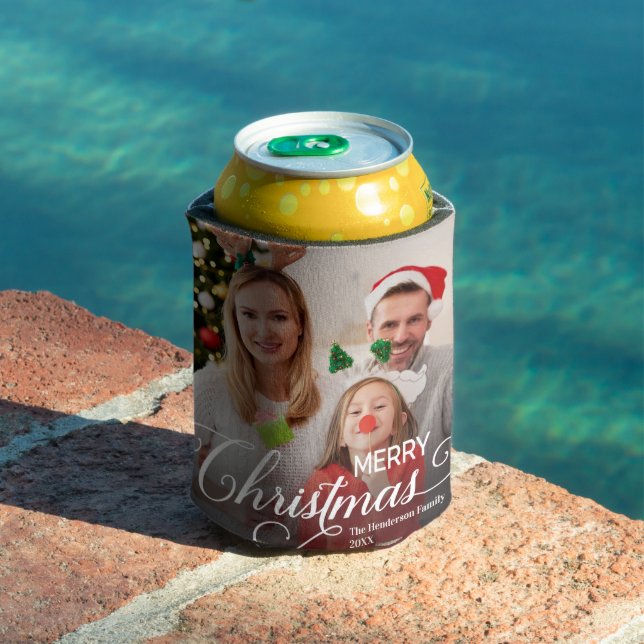 Merry Christmas Simple Custom Photo Can Cooler (In Situ Pool)