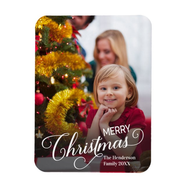 Merry Christmas Simple Custom Photo Magnet (Vertical)