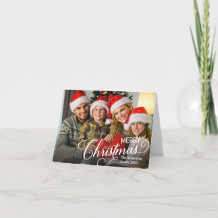 Merry Christmas Simple Custom Photo Thank You Card