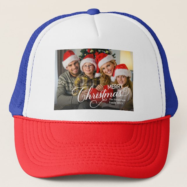 Merry Christmas Simple Custom Photo Trucker Hat (Front)