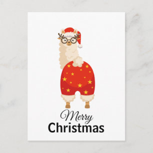 Merry Christmas Simple Cute Cartoon Santa Llama Postcard