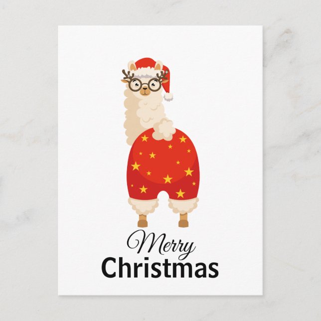 Merry Christmas Simple Cute Cartoon Santa Llama Postcard (Front)