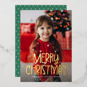 Merry Christmas simple cute one photo Foil Holiday Card