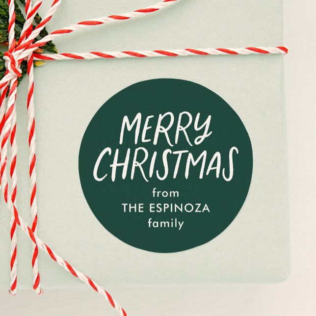Merry Christmas simple dark green holiday gift Classic Round Sticker (Creator Uploaded)