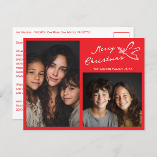 MERRY CHRISTMAS Simple Dove CUSTOM 2 PHOTO Holiday Postcard