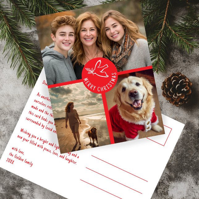 MERRY CHRISTMAS Simple Dove CUSTOM 3 PHOTO Holiday Postcard (MERRY CHRISTMAS Simple Dove CUSTOM 3 PHOTO red Holiday Postcard
)