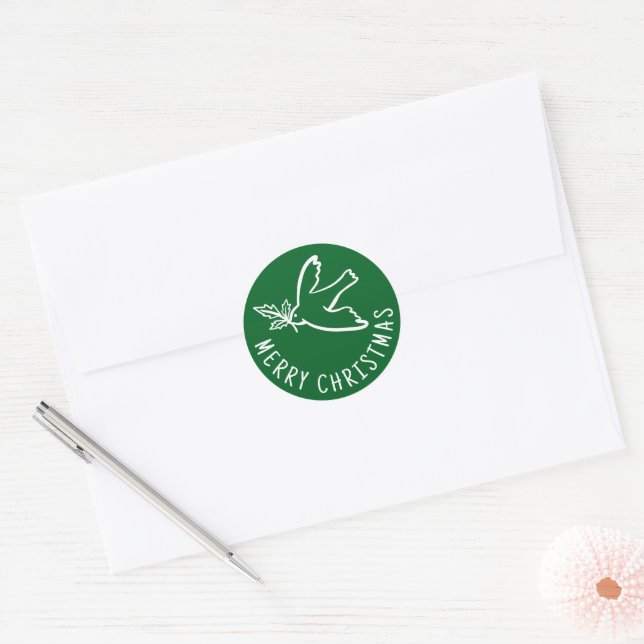 MERRY CHRISTMAS Simple Dove CUSTOM Holiday Classic Round Sticker (Envelope)