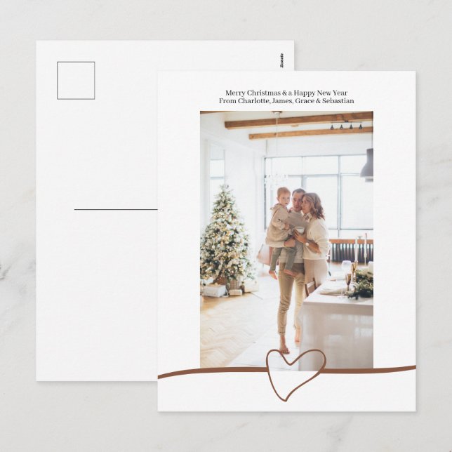 Merry Christmas Simple Elegant Heart Personalised Holiday Postcard (Front/Back)