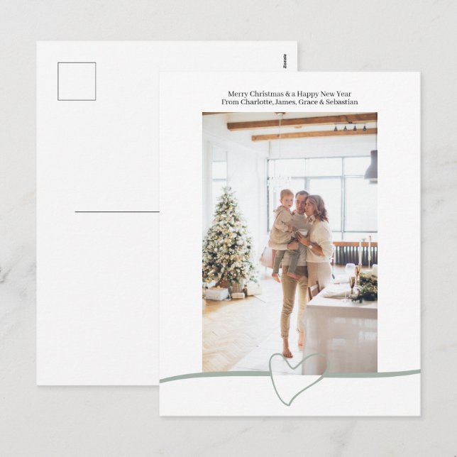 Merry Christmas Simple Elegant Heart Personalised Holiday Postcard (Front/Back)