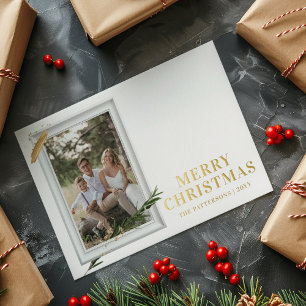 Merry Christmas Simple Elegant Photo Frame Modern Foil Holiday Postcard